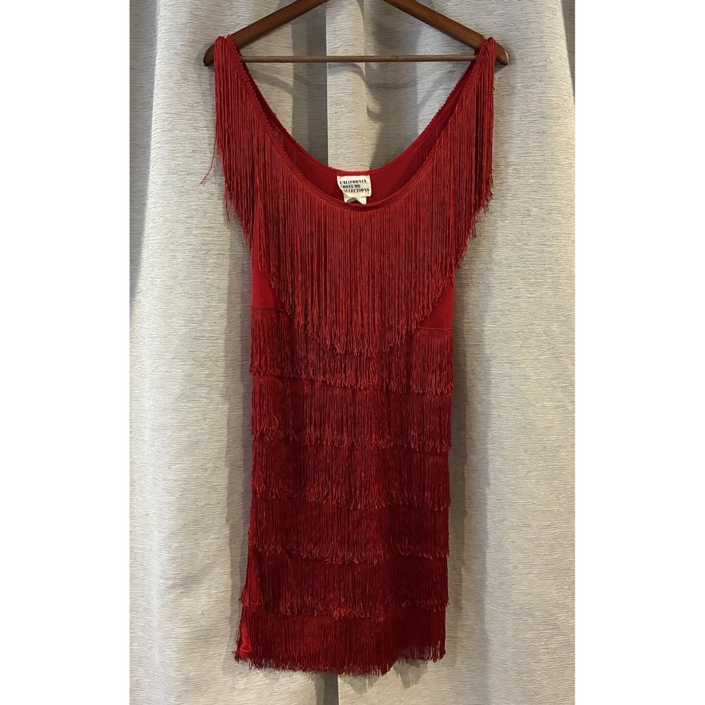 Vtg California Costume Collection Fashion Flapper‎ Dress Womens L Fringe Tiered